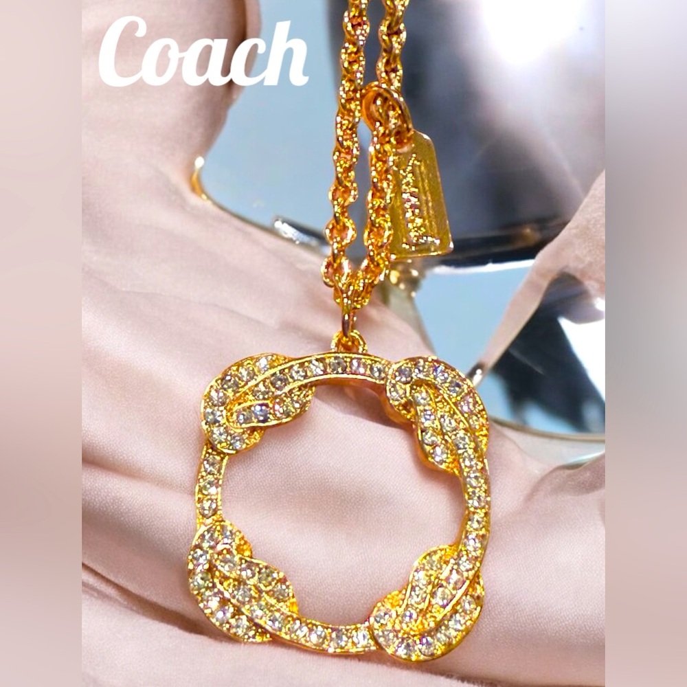 Coach CZ Quadrafoil Gold Tone Necklace NWOT